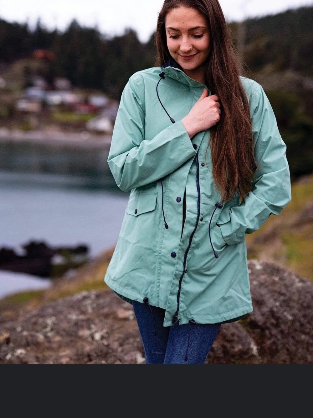 Outback Trading Co Mint Green Waterproof Rain Mint Teal Anorak Hooded Jacket - Picture 4 of 13